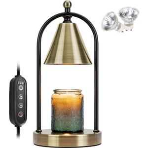 Soilsiu Candle Warmer Lamp with Timer, Electric Brass Light for Dimmable Wax Melts and Candle Jars, Bedroom Lamp Gifts for Women Home Decor (2 Bulbs)