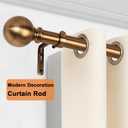 Brass Curtain Rods for Windows 18 to 120 inches, 1 Inch Modern Metal Drapery Rods, Adjustable Heavy Duty Curtain Pole with Round Finials(18"-120"Antique Brass)