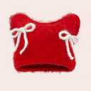 Women Fluffy Knit Beanie Hats Cute Bow Knot Cat Ear Hat Y2k Aesthetic Accessories Kawaii Stuff (One Size, Red)