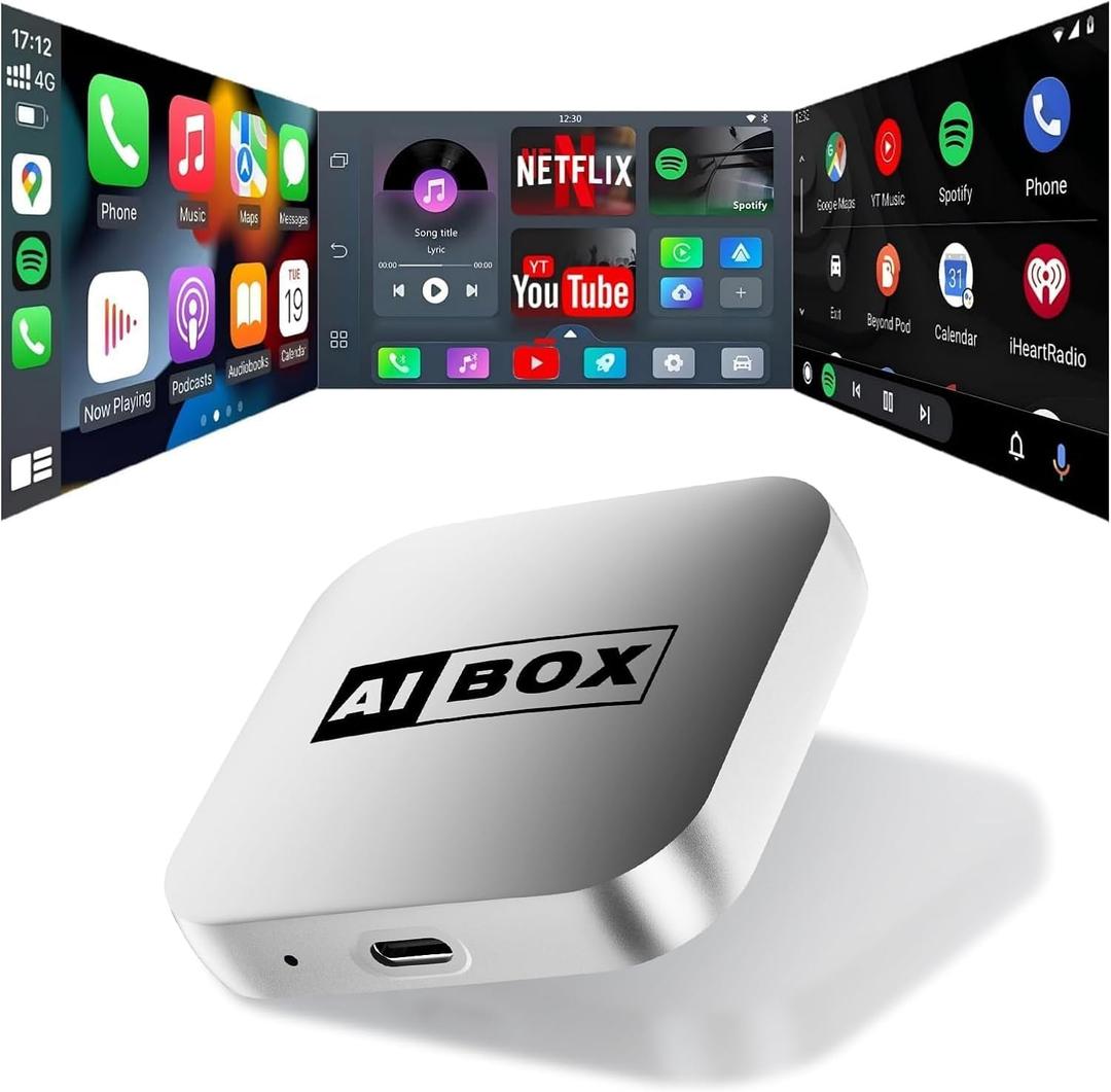Wireless Carplay Adapter 2026 Upgrade Netflix Tiktok YouTube, Ai Box 2-in-1 for iPhone Carplay & Android Auto Stable Connect/Reconnect, Plug & Play Convert Wired Carplay to Wireless Adapter