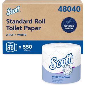 Scott Professional Standard Roll Toilet Paper, Bulk (48040), 2-Ply, Elevated Design, White, Individually Wrapped (40 Rolls of 550 Sheets, 22,000 Sheet Total)