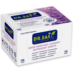 DR.EASY Odor Remover Laundry Detergent Sheets 240 loads Lavender,Easy To Carry Great For Travel,safe for baby & pets,No mess No Dyes biodegradable formula (120 Count (Pack of 1) DR.EASY Odor Remover Laundry Detergent Sheets 240 loads Lavender,Easy To Carry Great For Travel,safe for baby & pets,No mess No Dyes biodegradable formula (120 Count (Pack of 1)