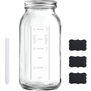 FyndraX 64 OZ Wide Mouth Mason Jar with Lid, Clear Heavy Duty Glass Airtight Storage Canning Jar and Band Half Gallon / 2 Quart Fermenting, Pickling, Storing, Pack of 1