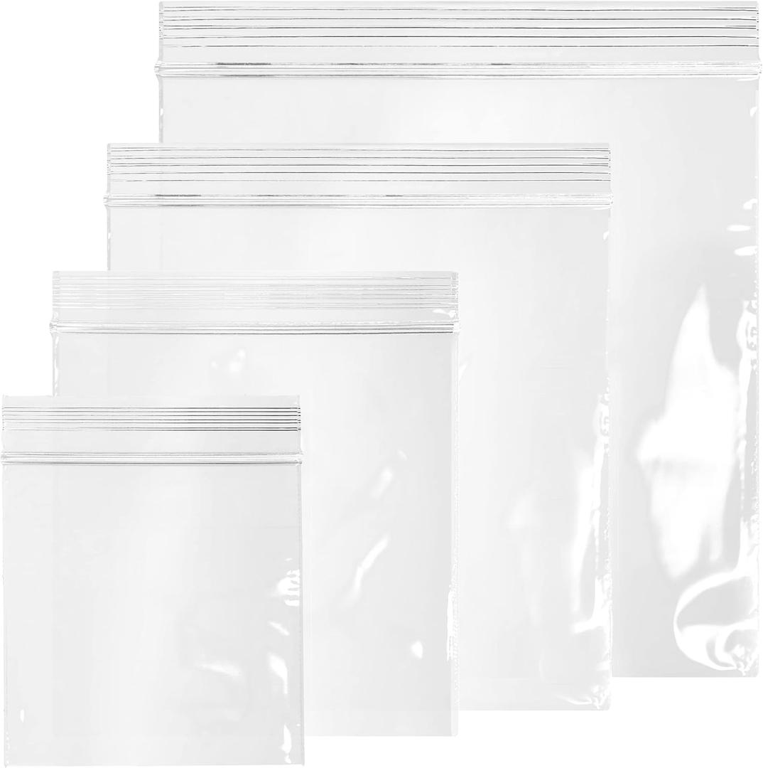 GPI - 400 Pack, 2 Mil Thick, Plastic Reclosable Combo Zip Snack Bags, 4 Assorted Sizes, 3" x 3", 4" x 4", 5" x 5", 6" x 6" Resealable Zip Top Lock For Snack, Sandwhich, Food, Packaging & Shipping.