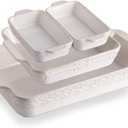 Sweejar Casserole Dishes for Oven, Ceramic Bakeware Set of 4, Rectangular Baking Dish with Handles, Lasagna Pans for Cooking, Gratin, Roasting, Banquet and Daily Use (Kiln-Change White)