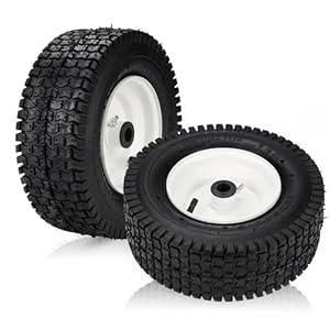 16x6.50-8 Lawn Mower Tires with Rim, Natural Rubber Turf Tire for L120 G100 G110, 145 190C Tractor, LA130 LA140 LA150 X140 X166 E170 | 3"Offset | Bore ID 3/ 4" | 4 Ply Tubeless 2PCS