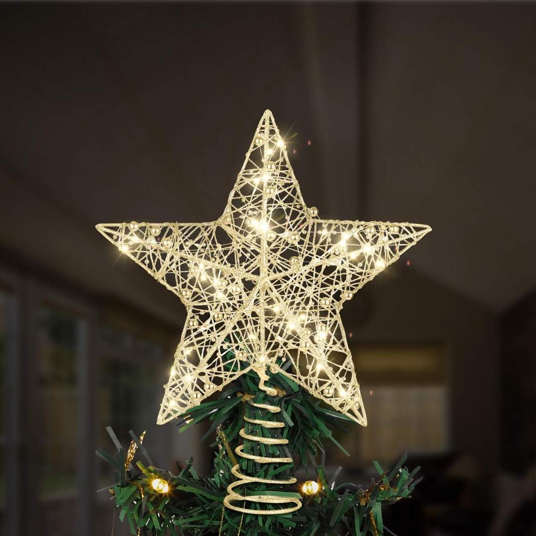 Toyvian Christmas Tree Topper Star,Christmas Decorations Lighted Wire Xmas Tree Star for Christmas Tree Ornament (12 Inch,Golden)