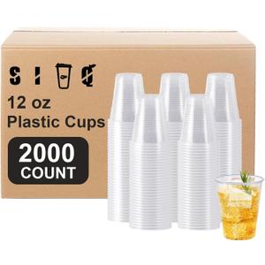 SIUQ 2000 Pack 12 oz Clear Plastic Cups, Bulk Disposable Water Cups
