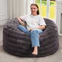 Hobestluk Bean Bag Chairs Beanbag Chair with Filler Adult Bean Bags with Fluffy Ripple Cover, Giant Bean Bag Chairs for Adults (Dark Grey, 3FT - 36" x 36" x 22")