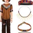 Liitrsh 6 Pcs Kids Native American Costume Sets Boys Girls Indian Costume Holiday Party Fancy Dress Cosplay, Size M