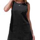 EXLURA Womens Sleeveless Denim Dress Casual Summer Crewneck A Line Overall Mini Dress Jean Jumper Pinafore with Pockets 2025 XS