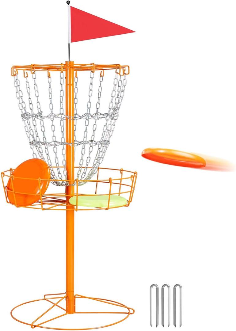 Yaheetech Portable Disc Golf Basket, Practice Target Steel Hole Heavy Duty Disc Golf Goals Catcher, Orange