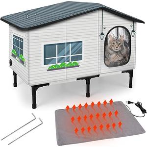 GASUR Weatherproof Insulated Heated Cat Shelter - Indoor/Outdoor Heated Pad for Winter, Safe Feral Outdoor House for Cats or Small Dogs (20"x17"x16")