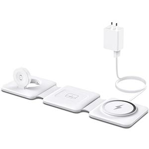 Charging Station for Apple Multiple Devices - 3 in 1 Foldable Magnetic Wireless Charger Dock - Travel Charging Pad for iPhone 16 15 14 13 12 Pro Max Plus Watch & Airpods