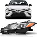 Left Driver Side Headlight Assembly Compatible with 2018 2019 2020 2021 2022 2023 2024 Toyota Camry L LE SE Head Lamps, Chrome Housing Amber