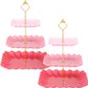 Lallisa 2 Pack Scalloped Cupcake Stand Dessert Plates Plastic Square Tiered Serving Stand Display Tower for Wedding, Birthday Party, Tea Party and Baby Shower (Pink Gradient)
