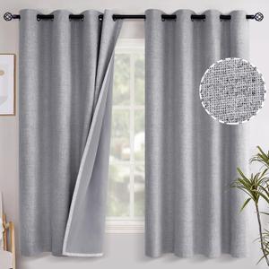 YoungsTex Grey Linen Blackout Curtains 63 Inches Long for Bedroom, Thermal Insulated Black Out Drapes with Grommet Room Darkening Privacy for Living Room, 2 Panels, 52 X 63 Inch