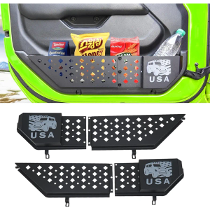 Metal Front Door Pockets for Wrangler JL & Gladiator JT (2018-2024), Durable Replacement for Saggy Door Storage, 2PCS Black - Fix & Organize Your Jeep
