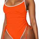 Viottiset Women's Ruched Drawstring One Piece Swimsuit Tummy Control High Cut Bathing Suit (Orange) S