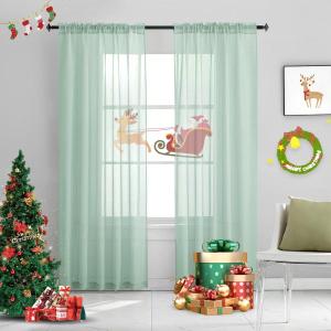 Christmas Mint Green Semi Sheer Curtains 84 Inches Long Faux Linen Mint Green Sheers Rod Pocket for Bedroom Living Room Girls Kids Room 2 Panels Xmas 52x84