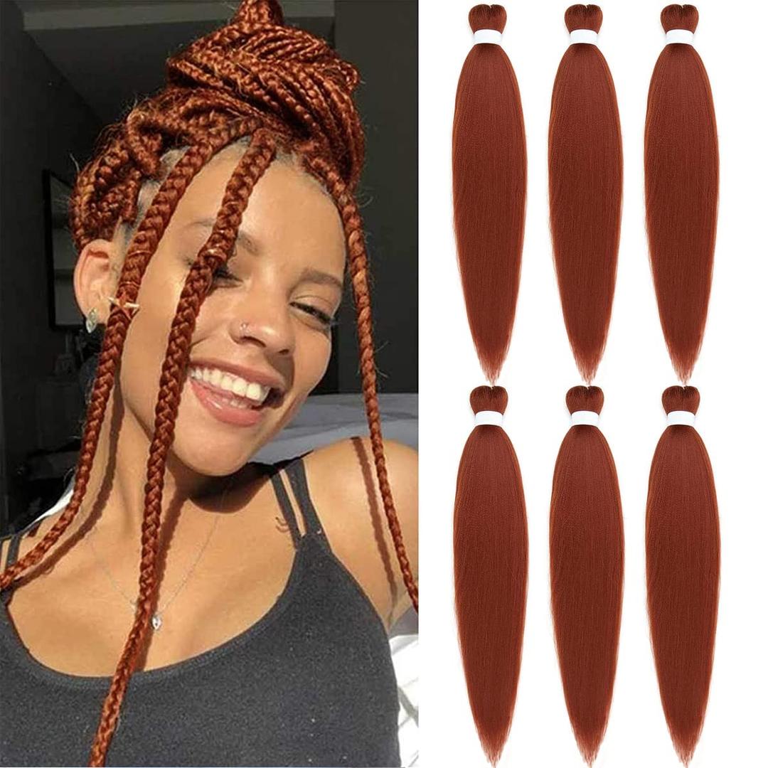 Dark Braiding Hair Pre Stretched Ginger Easy Braids Copper EZ Braids Yaki Texture Hot Water Setting Professional Synthetic Braiding Hair for Box Hair Extensions (6pcs,#350) (26 Inch (Pack of 6))