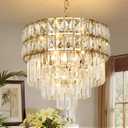 Modern Crystal Chandelier Gold Pendant, Round Crystal Light Fixture Hanging Lamp, for Dining Room, Restaurant, Hallway, Balcony, 15.7 inch