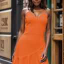 Women’s Sexy Mini Slip Dress Casual Straps Ruffle Short Dresses Bodycon Sleeveless Club Party Beach Homecoming Orange (Orange, XL)