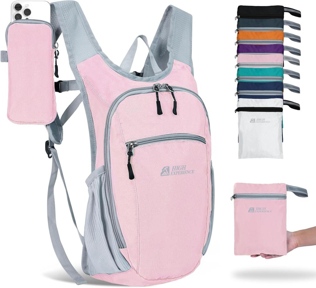Hiking Backpack 10L/15L Small Daypack Lightweight Packable Travel Foldable Water Resistan for Women Men (Pink, 15L)