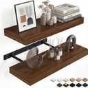 INHABIT UNION Walnut Floating Shelves for Wall, 24 in Wall Mounted Shelves Perfect for Bedroom, Bathroom, Living Room and Kitchen Decoration Storage, Set of 2