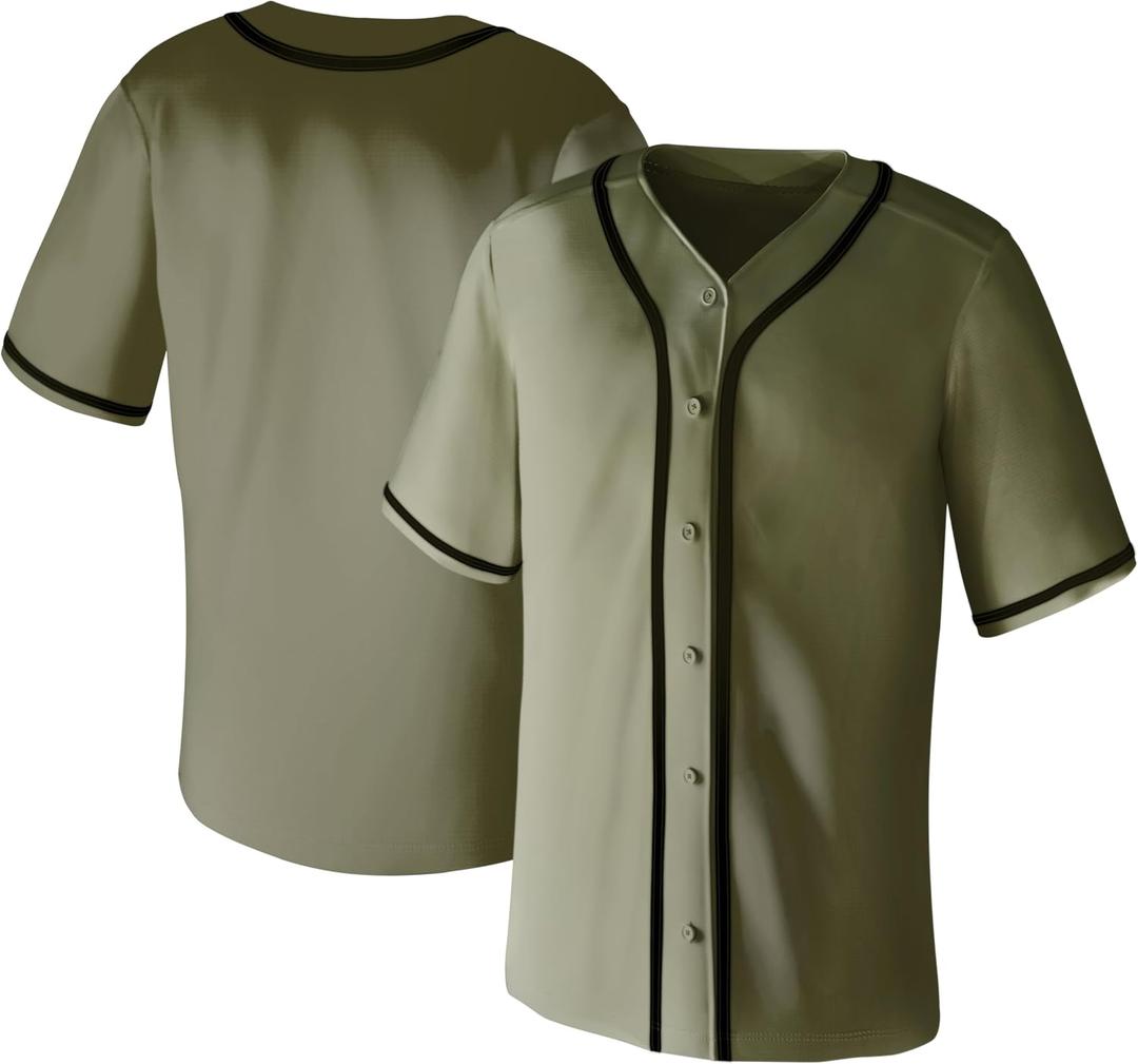 Blank Baseball Jerseys for Men Shirts Short Sleeve Hip Hop Sports Casual Button Down Uniforms Hip Pop (Green, XXXL)