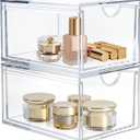 2 Pack Clear Stackable Storage Drawer, Bathroom Makeup Organizer, Plastic Storage Bins, Acrylic Organization and Storage for Vanity, Kitchen Cabinets, Pantry, Undersink