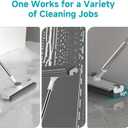 Floor Scrub Brush with Long Handle Length Adjustable, 3 in 1 Heavy-Duty Stiff 90 Bristle Floor Scrubber Broom with Squeegee, for Bathroom, Garage, Kitchen, Tile, Deck & Patio (White)