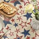 Horaldaily 4th of July Round Tablecloth 7070 Inch Round, Patriotic Memorial Day Blue Red Star Independence Day Washable Table Cover for Party Picnic Dinner Decor