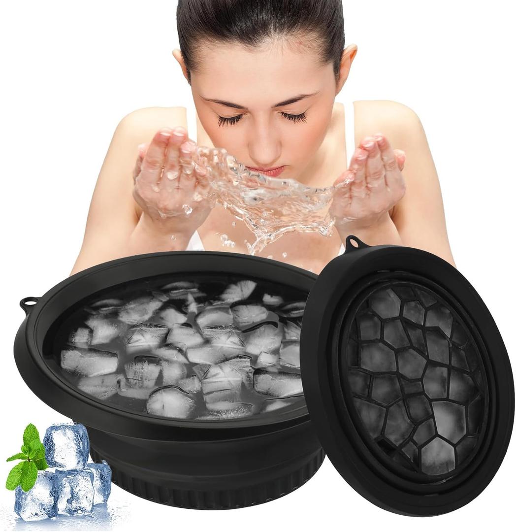 Face Bowl For Ice with Built-In IcetrayFoldableTravel SizeEasy To CleanFood Grade Silicone Ice Bowl For FaceBlack
