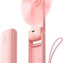 Aecooly Slim Handheld Fan, Mini Thin Portable Fan, Small Rechargeable Pocket [24H Max Cooling Time], Battery Powered Foldable Personal for Travel, Summer, Gifts for Women, Girls -Pink (1 Pack without Mirror)