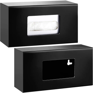 Thyle 2 Pcs Glove Box Holder Wall Mount Acrylic Dispenser Single Side Loaded Disposable Latex Rubber Glove Box for Kitchen, Office, Restaurant(Black)