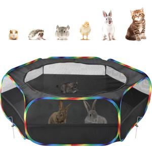 Pawaboo Small Animals Playpen, Waterproof Small Pet Cage Tent with Zippered Cover, Portable Outdoor Yard Fence with 3 Metal Rod for Chick/Kitten/Puppy/Guinea Pig/Rabbits/Hamster, Black + Rainbow Pawaboo Small Animals Playpen, Waterproof Small Pet Cage Tent with Zippered Cover, Portable Outdoor Yard Fence with 3 Metal Rod for Chick/Kitten/Puppy/Guinea Pig/Rabbits/Hamster, Black + Rainbow