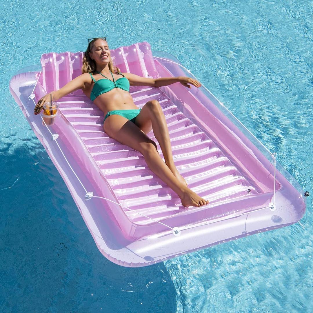 Inflatable Pool Floats Lounger for Adults, Blow Up Tanning Pool Raft Sun Tan Tub with Inflatable Pillow for Family Outdoor, Garden, Backyard Summer Water Party (14+ Year Old) (Small,Pink)