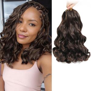 French Curl Braiding Hair 12 Inch Drak Brown Curly Braiding Hair 8 Packs Pre Stretched French Curl Braids Loose Wavy Synthetic Hair Extensions for Black Women (12 inch 8 packs)