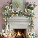 Suncalla 5 ft Easter Garland Decorations Easter Egg Garland with Lavender Flower Spring Decorations for Mantel Fireplace Indoor Wedding Party Stairs Table Home Decor