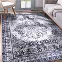YJ.GWL Area Rug for Living Room, 3x5 Machine Washable Boho Rug for Bedroom, Low Pile Lightweight Thin Rugs Floral Vintage Distress Print Pattern Carpet for Dining Room Kitchen, Navy/White