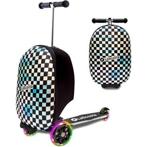 Lascoota Scooter Suitcase - Ride Suitcase for Kids - Carry Luggage & Kid Scooter - Lightweight Luggage with LED Lights - Checkered, 24 x 15 x 19 in, Unisex Child
