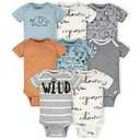 Gerber Baby 7-Pack Short Sleeve Onesies Bodysuits, Jungle Blue, Newborn, 0M