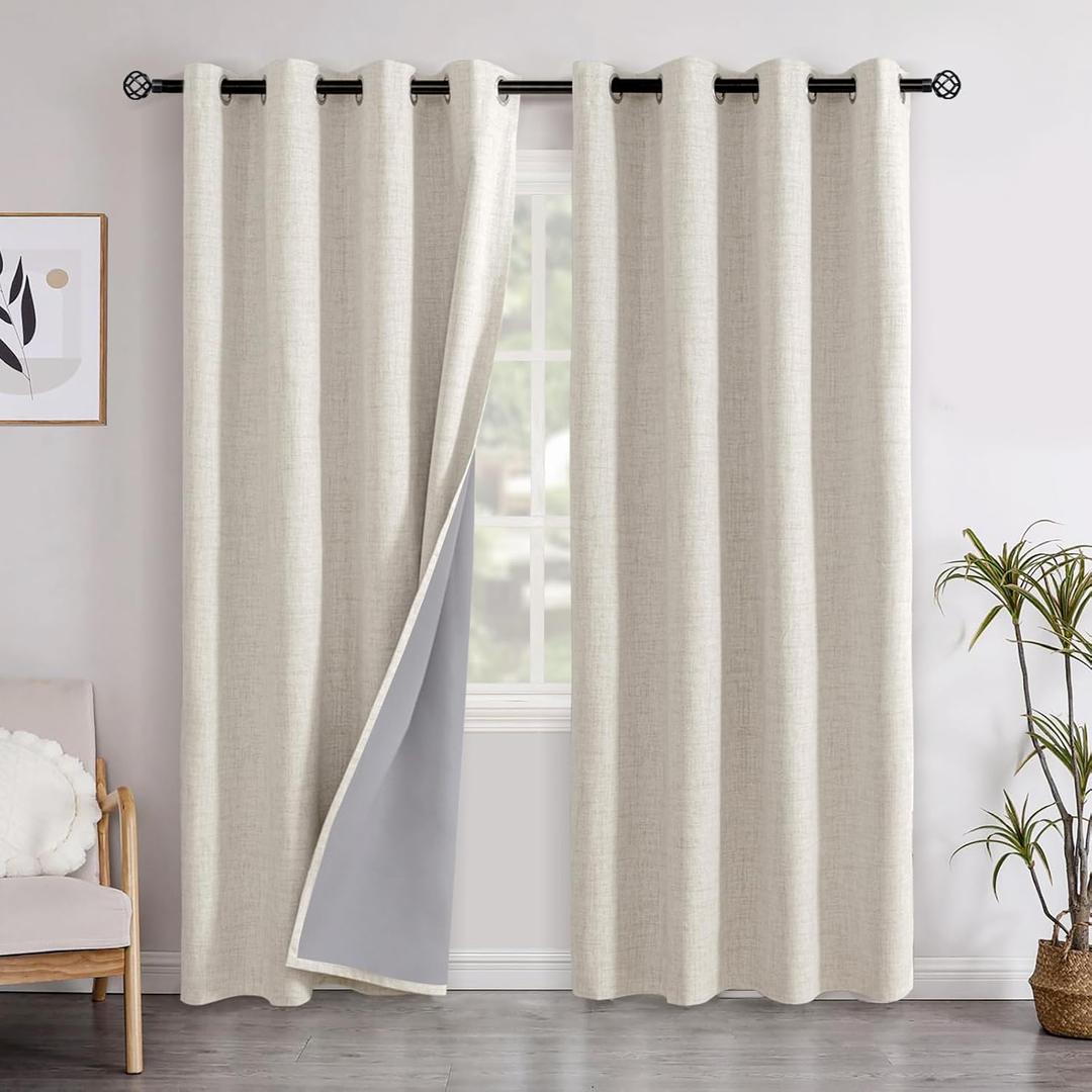 YoungsTex Linen Blackout Curtains 80 Inch Length for Bedroom, Room Darkening Textured Drapes Heat Blocking for Living Room Thermal Insulated Farmhouse Blinds with Grommet, 2 Panels, 52 X 80 Inch