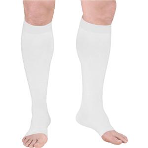 Truform Surgical Stockings, 18 mmHg Compression for Men and Women, Knee High Length, Open Toe, White, Large