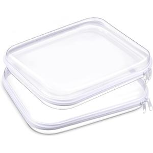 Aimery Clear Hard Shell Zipper Case Large, Clear Plastic Zip Pencil Case Hard Shell, Portable Storage Zipper Pouch For Snacks Toy Cosmetics Toiletries (2PC White Medium)