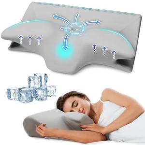 Cervical Pillow for Neck Pain Relief, Cooling Contour Memory Foam Pillows Support Odorless Ergonomic Neck Pillow Adjustable Orthopedic Bed Pillow for Side Back Stomach Sleeper with Pillowcase,Grey