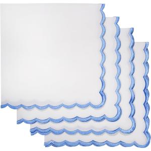 Ridhi Cloth Napkins 100% Pure Cotton Farmhouse Wedding Dinner Napkins for Halloween, Thanksgiving, Holiday Daily Wedding uses Napkins (4-18" x 18" Dinner Napkin, White with Blue Edge)