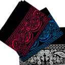 Sosun 22x22 Bandana, Face Mask, Square Scarf, Headwear, Multipacks Made From 100% Cotton (Black, Black/Turquoise/Black/Pink)