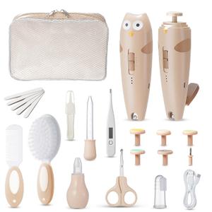 Lictin Baby Healthcare and Grooming Kit, 26 in 1 Rechargeable Baby Nail Trimmer Electric Set,Safe Baby Nail File with Auto Light, Newborn Baby Safety Care Set for Newborn Infant Toddlers Boys Girls (Brown)